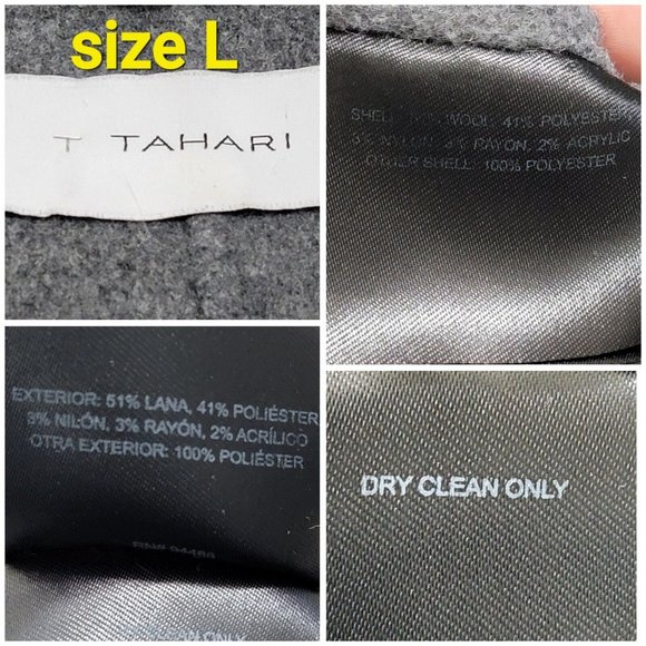 Tahari Womens Gray Wool Blend Wrap Coat Belted Tie Waist Long Sleeve Size Large - Picture 5 of 7